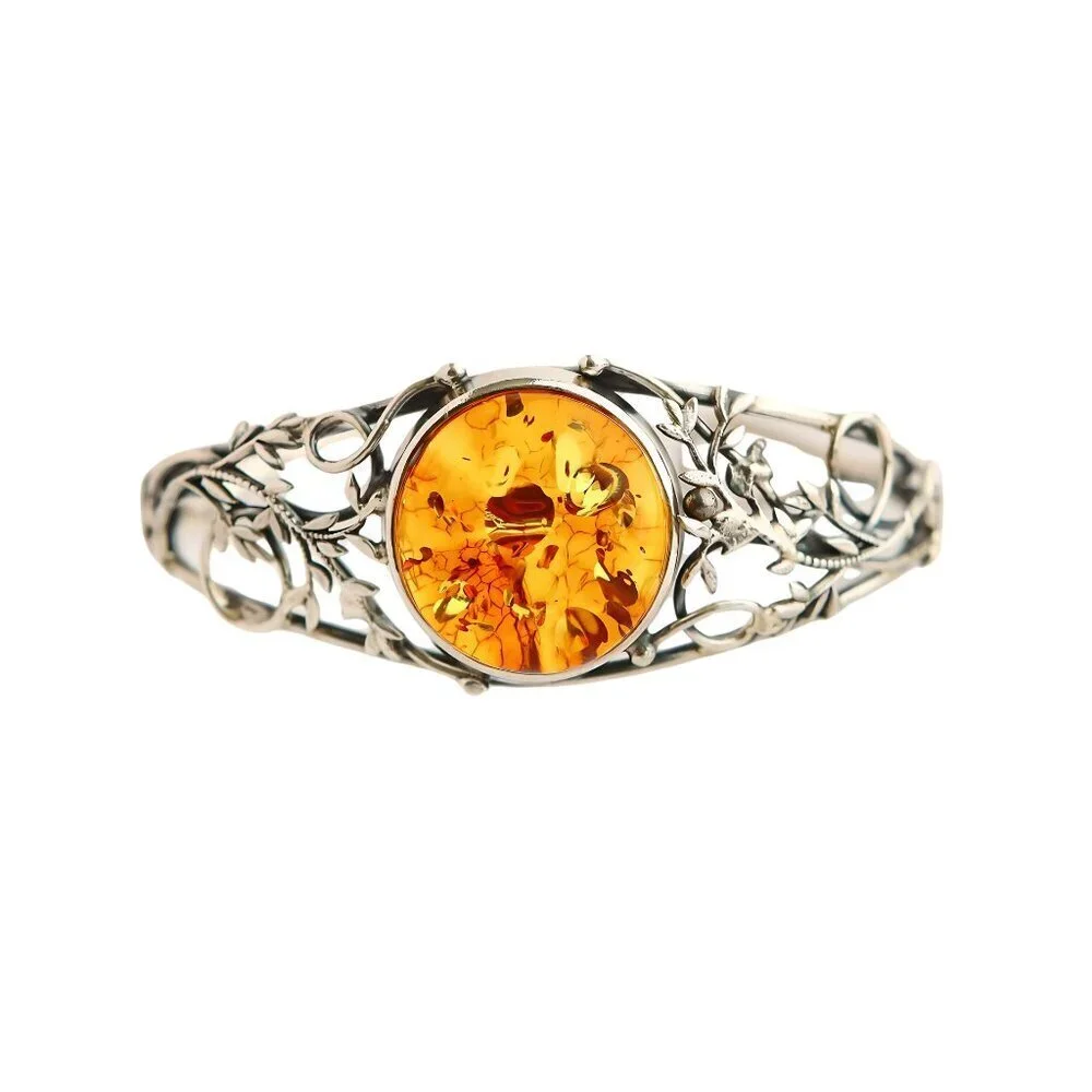 Baltic Amber Handmade Cuff Bracelet in 925 Sterling Silver